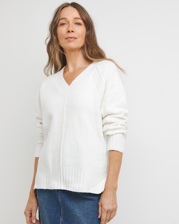 Ribbed Detail V Neck Jumper