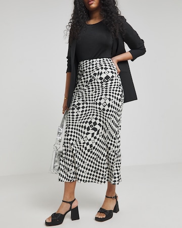 Twisted Wunder Black White Flower Check Bias Slip Maxi Skirt