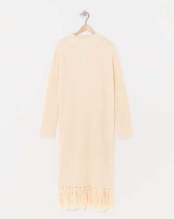 Cream Fringe Knitted Midi Dress