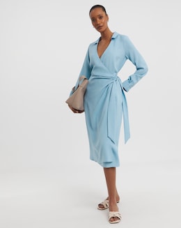 Textured Midi Wrap Shirt Dress