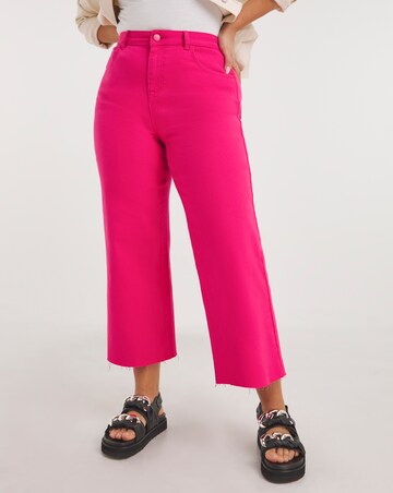 Hot Pink Cropped Raw Hem Wide Leg Jean