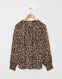 Satin Raglan Sleeve Blouse - Leopard