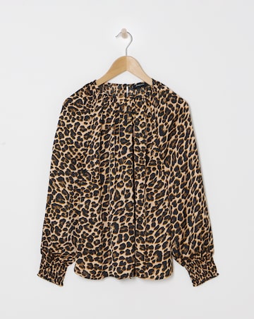 Satin Raglan Sleeve Blouse - Leopard