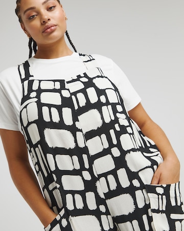 Simply Be Mono Print Crinkle Wide Leg Jumpsuit With Pockets