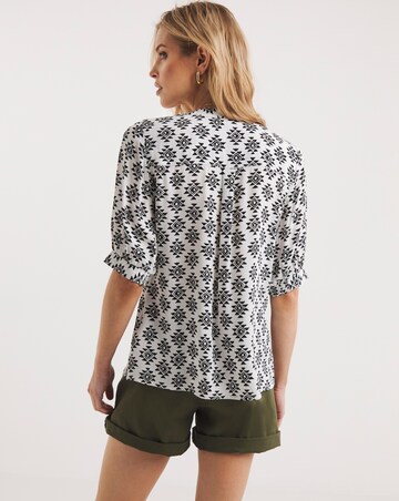 Geo Print Ladder Trim Blouse