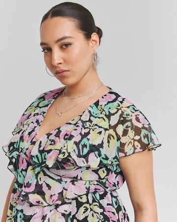 Floral Print Ruffle Front Wrap Midi Dress