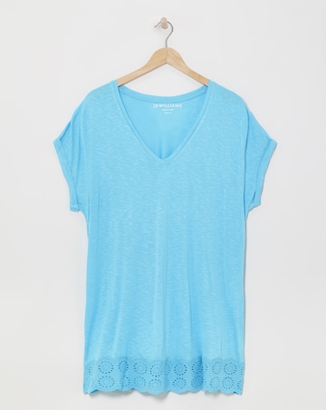 Broderie V Neck Short Sleeve Longline Top