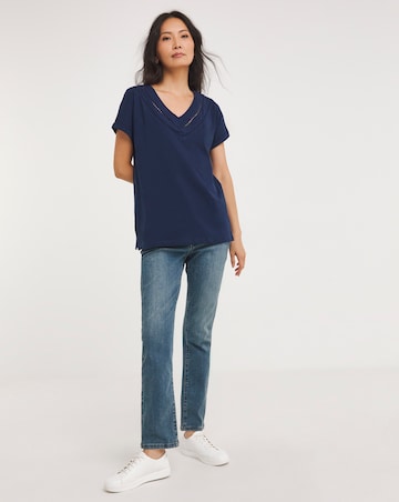 Julipa Pure Cotton V Neck Lace Trim T-Shirt