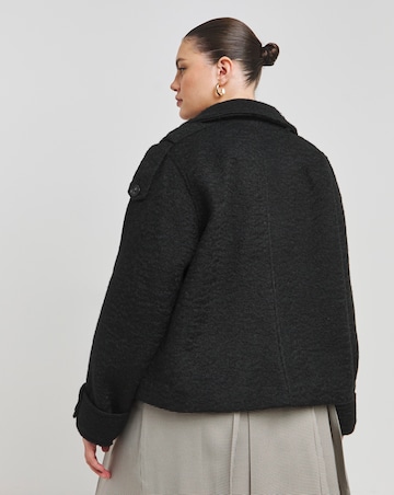 Black Cropped Faux Wool Trench