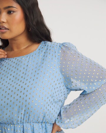 Blue Jacquard Tiered Skater Dress