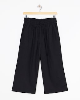 Black Easy Care Linen Mix Wide Leg Culotte