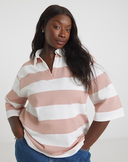 Simply Be Pink &amp; White Stripe Rugby Top