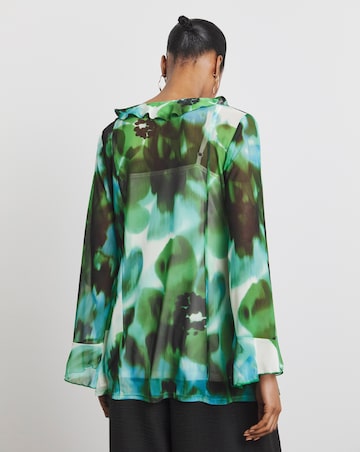 Joanna Hope Mesh Ruffle Blouse