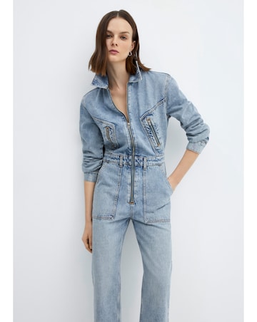 Mango One-Piece Denim Zipper Jumpsuit