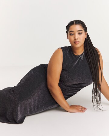Black Glitter Knit Split Maxi Column Dress