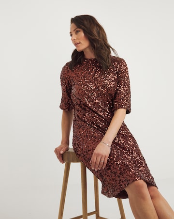 Joanna Hope Copper Sequin T-Shirt Dress