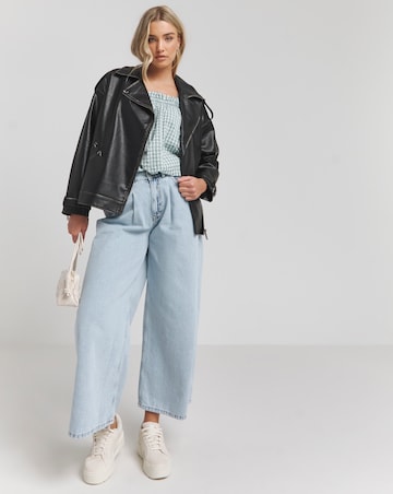 Simply Be Black Worn Vintage Look Faux Leather Oversized Biker Jacket