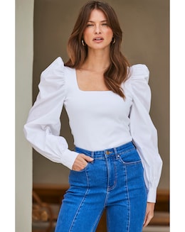 Sosandar Chiffon Sleeve Blouson Top