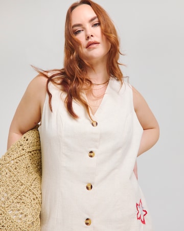 Native Youth Cream Longline Linen Mix Waistcoat