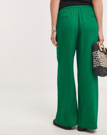 Pine Green Linen Mix Wide Leg Trousers
