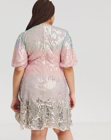 Maya Curve Mermaid Sequin Stripe Puff Sleeve Mini Dress