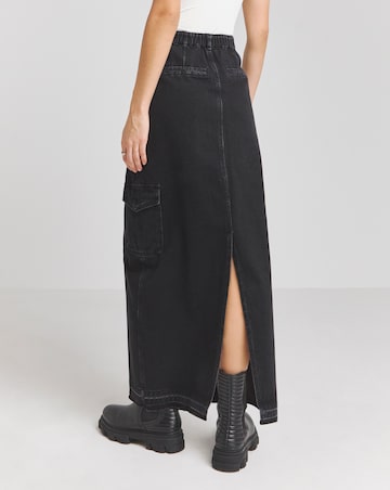 Simply Be Black Utility Cargo Pocket Denim Maxi Skirt