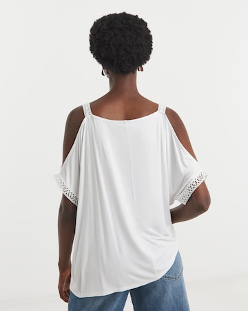 White Crochet Trim Cold Shoulder Top