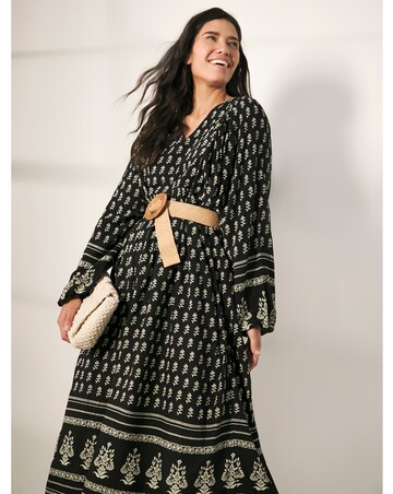 Border Print Batwing Smock Maxi Dress