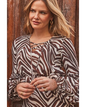 Sosandar Natural Animal Print Lace Up Front Fit & Flare Dress