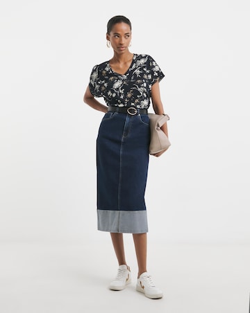 Pure Cotton Floral Print V-Neck Short Sleeve T-Shirt