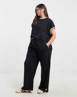 Black Contrast Stitch Wide Leg Jogger
