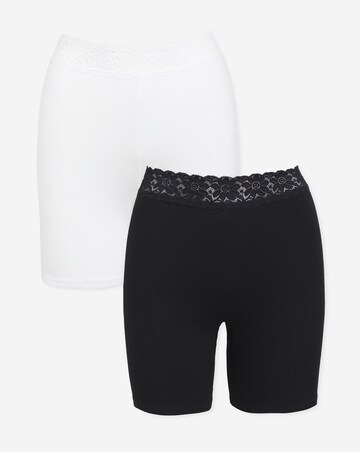 Pretty Secrets (2 Pack) Lace Trim Cotton Comfort Shorts White/Black