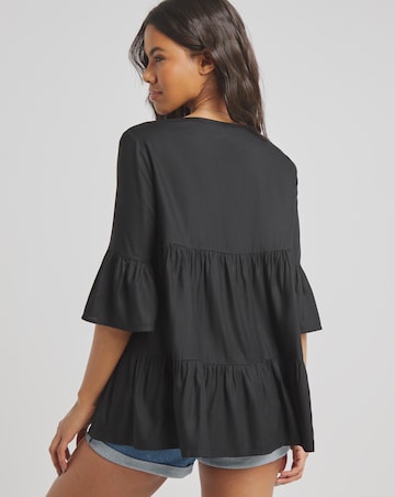 Simply Be Black Viscose V Neck Tiered Smock Blouse