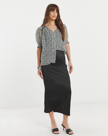 Mono Print Dipped Back Blouse