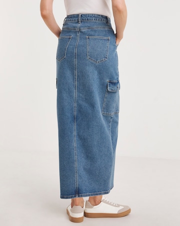 Mid Blue Split Front Cargo Skirt