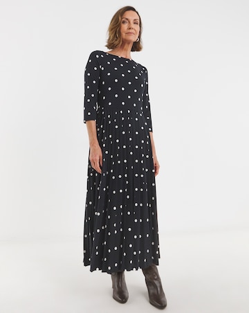 Pleated 3/4 Sleeve Slash Neck Dress