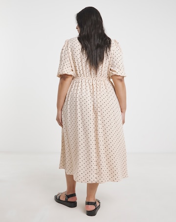 Simply Be Spot Print Button Through Midi Dress With Pockets