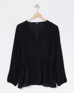 Simply Be Black Plunge Elasticated Waist Long Sleeve Blouse
