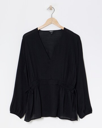 Simply Be Black Plunge Elasticated Waist Long Sleeve Blouse