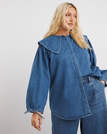 Mid Blue Oversized Collar Blouse