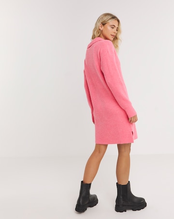 Prink Collar Detail Rib Mini Jumper Dress