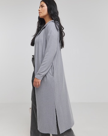 Grey Marl Soft Touch Ribbed Hooded Cardigan