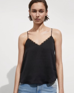 Mango Rachy Lace Trim Satin Top