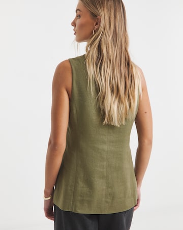 Simply Be Khaki Linen Blend Longline Co-ord Waistcoat