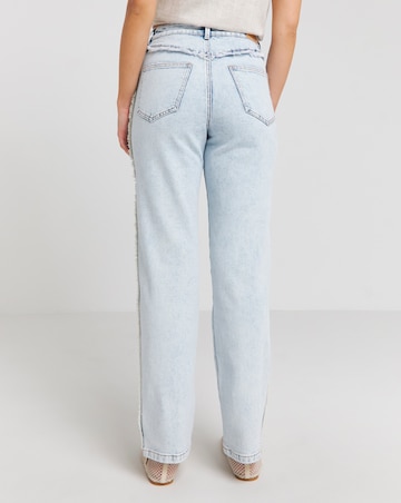 Acid Wash Frayed Side Straight Leg Jean