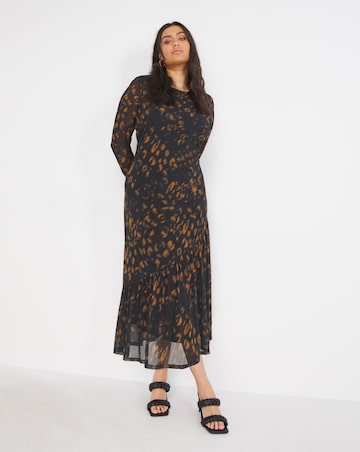 Joanna Hope Animal Asymmetric Frill Mesh Maxi Dress