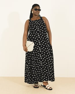 Simply Be Spot Print Crinkle Trazepe Maxi Dress
