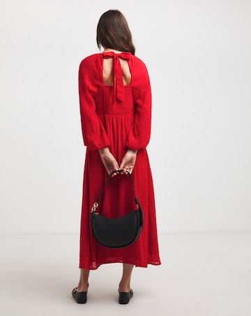 Textured Puff Sleeve Tie Back Dress