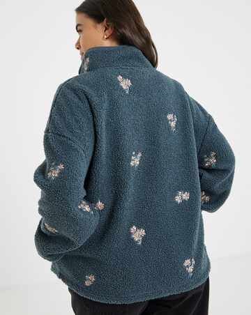 Simply Be Charcoal Borg Embroidered Floral Zip Through