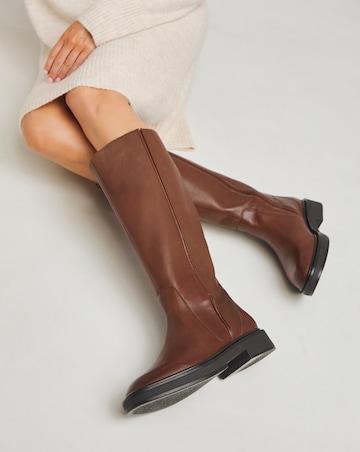 Andy Leather Stretch Knee High Flat Boots - Extra Wide Fit (EEE) & Curvy Calf